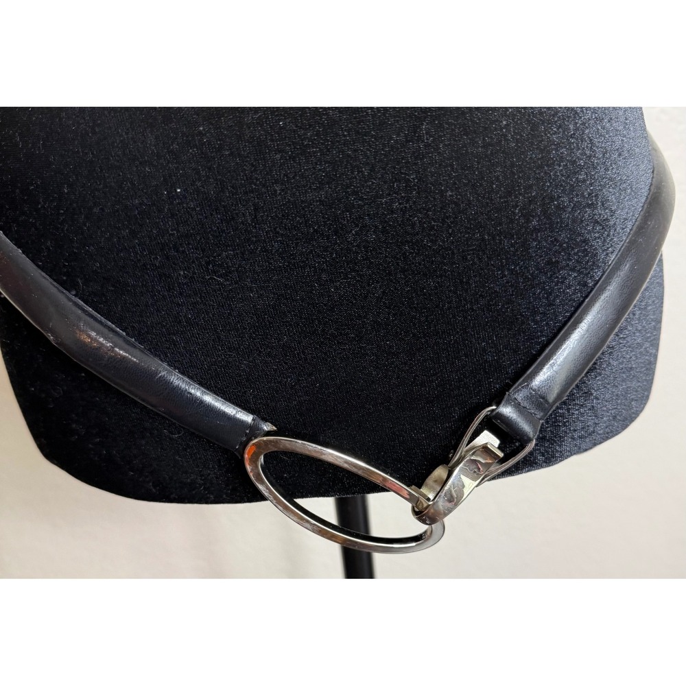 Womens S/M Skinny Belt Black Synthetic Leather‎ Silver Oval Buckle Preppy Chic
